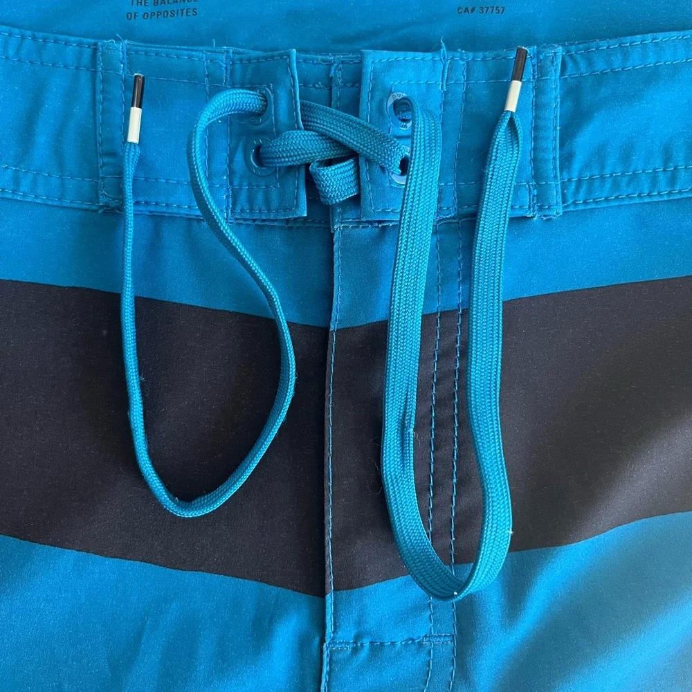 RVCA Blue and Black Board Shorts with Bold Stripes mens 34 - Picture 9 of 12